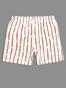 Manfinity Swimmode 男士条纹印花沙滩度假休闲短裤 - 黃色 - 查看 3