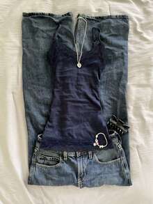 Glimmora 蕾丝拼接修身女式吊带背心 - 藏蓝色 - 查看 1