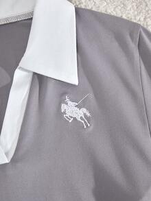 Teen Girl Contrast Collar Long Sleeve T-Shirt And Pants Set - Grey - View 6