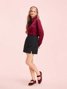 CUCCOO DOLLMOD 女士橙色优雅天鹅绒经典舒适天鹅绒褶皱弹力玛丽珍平底鞋 - 酒紅色 - 查看 2