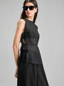 Ontre 2026 Spring/Summer New Black Reversible Camisole Top With Side Tie, Versatile Women's Top, Suitable For Valentine's Day, Carnival, Beach, Party, Elegant - Pink - View 7