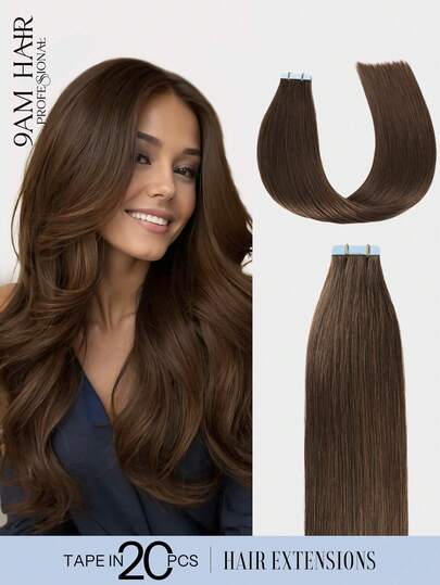 20Pcs 50Gram Tape In Hair Extensions Human Hair 18inch Remy Hair Extensions Color 4 Dark Brown Fashion Tape In Extensions, Tape In Human Hair Extensions Add Length For Wedding