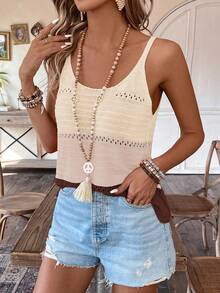 Breezaya Women's Vacation Contrast Color Hollow Out Casual Knit Camisole - Multicolor - View 5