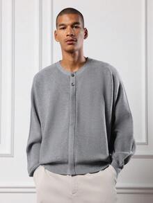 SUMWON Men's Regular Fit Crew Neck Cardigan With Button Front Placket Ribbed Knit Sweater Long Sleeve Fall Winter Casual Knitwear - Grey - View 2