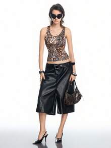 Airlisse Top sin espalda con estampado de leopardo estilo Y2K para mujer, moda para primavera/verano - Multicolor - Ver 5