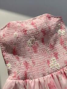 Comfortcana Women's Floral Print Strapless Backless Mini Dress, Vacation Style - Baby Pink - View 5