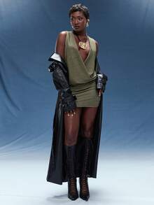 Normani 春夏音乐会女装外出休闲装2000年代Y2K 90年代俱乐部复古锐舞装音乐节老钱街头风嘉年华情人节女装嘉年华服装嘉年华情人节度假装女装优雅沙滩深V领褶皱无袖迷你连衣裙橄榄绿连衣裙 - 橄欖綠 - 查看 3