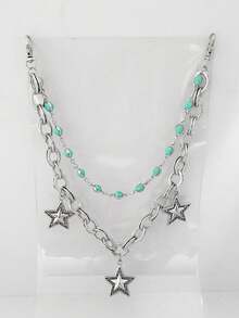 ROMWE Grunge Punk 1pc Women Star Decor Layered Trouser Chain - Silver Turquoise Star Trousers - View 5