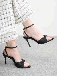 CUCCOO BIZCHIC Pointed Toe Sexy Stiletto High Heel Satin Mule Sandals, Fashion Slip-On Open Toe Dress Shoes For Women Valentine's Day - Black - View 2