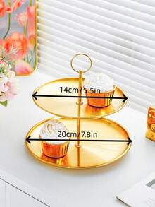 1 pieza Bandeja de fiesta de acero inoxidable de 2/3 niveles - Bandeja redonda plateada, adecuada para pasteles, frutas, postres y té - Soporte ideal para cupcakes y servidor de bufé - Multicolor - Ver 3