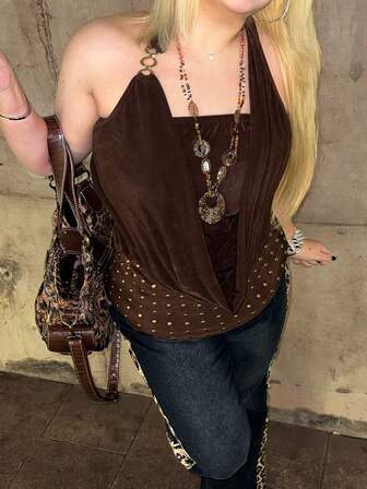 J-Fashion Robe mini élégante et sexy pour les vacances d'été, avec encolure drapée, dos nu, élastique et paillettes, pour les femmes de grande taille