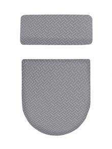 1 Set Solid Color Jacquard Knitted Toilet Seat Cover And Tank Cover, Stretch Toilet Seat Cover Set For Bathroom, Fits Small Size Toilet Tank And Lid, Home Decor - Dark Grey - View 7