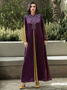 Layrah Purple & Gold Handmade Rhinestone Embellished Arabic Style Dress Abayas Dubai Luxury For Evening Party,Formal Elegant Al-Adha Wedding Dresses - Purple - View 6