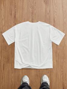 Manfinity Joysei 时尚休闲年轻宽松植物花卉扎染数码印花男士T恤 - 白色 - 查看 2