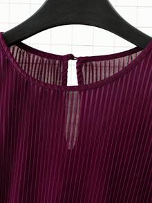 SHEIN LUNE 大码女士优雅纯色褶皱扭腰中长连衣裙 - 酒紅色 - 查看 4