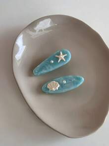 Joivida 1个可爱波浪海星贝壳发夹刘海夹海蓝色贝壳海星醋酸纤维高端边缘发饰 - 彩色 - 查看 8