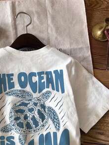 SHEIN Baby Boy Casual Cartoon Print Short Sleeve Crew Neck Top, Suitable For Summer