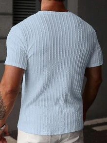 SLATEMANN Camiseta casual de cuello redondo de manga corta de unicolor para hombre, verano - Azul cielo - Ver 2