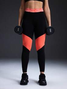 Powerista Women's Letter Print Contrast Color High Waist Shaping Sports Leggings Gym Leggings Workout Leggings Activewear Leggings - Black - View 6