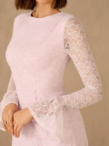 Enchnt Đầm dài nữ thanh lịch với tay áo xếp ly ren, thắt eo, thích hợp cho các buổi tiệc, liên hoan và hẹn hò. - Hồng - Xem 2