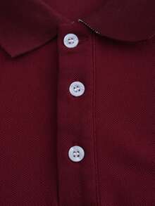 Manfinity Homme 男士休闲四分之一扣长袖Polo衫，秋季款 - 酒紅色 - 查看 5