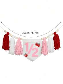 Decoraciones para fiesta de medio año de cumpleaños, estilo bohemio, Navidad, 1er cumpleaños, tema de fresa, bandera, guirnalda de cuentas de madera y borlas, gorro de medio cumpleaños, set de suministros para celebración de niño/niña, telón de fondo para fotos - Multicolor - Ver 4