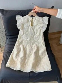 SHEIN Tween Girls' Fashion Round Neck Short Sleeve Bow Tie Dress - Apricot - View 2