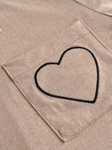 EURMUSE 甜心撞色滚边睡衣套装 – 粉色短袖纽扣家居服，适合情人节和温馨夜晚 - 杏色 - 查看 6