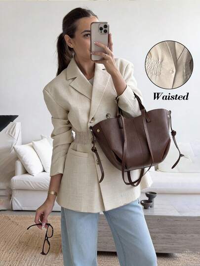 Easowa Blazer de mujer de unicolor con solapa entallada y abotonadura sencilla, versátil para uso casual/laboral, de manga larga, para conjuntos de oficina para mujer, blazers de mujer, chaqueta blazer de mujer, conjuntos de primavera para mujer, blazer entallado, ropa casual de negocios para mujer