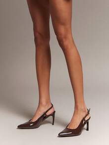 SHUZIA Women's Elegant Pointed Toe Buckled Back Strap Stiletto Pumps Valentine's Day - Chocolate Brown - View 2
