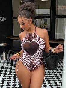 Vaytide Traje de baño de una pieza talla grande, diseño impreso minimalista casual para mujeres - Multicolor - Ver 4