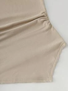 Olithes Women's New Stylish Asymmetrical Shoulder Casual T-Shirt, Fitted Design, Versatile For Spring/Summer - Khaki - View 5