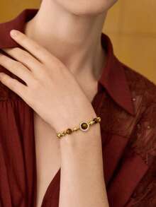 MOTF PREMIUM 复古孔雀石串珠新款手链，精致奢华小众女士手链 - 金色 - 查看 6