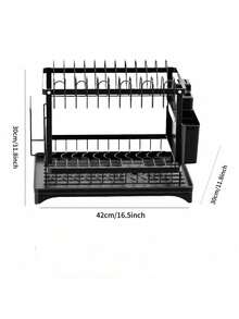 双层厨房置物架，快速排水，带刀叉架、砧板架，保持台面干燥 - 节省空间的多功能碗碟置物架，可放置碗碟，碗碟架 | 时尚金属架 | 耐用厨房用品，厨房收纳整理架。 - 彩色 - 查看 4