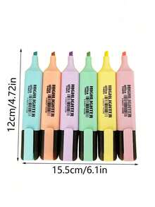 Set de 6 piezas/12 piezas de resaltadores de colores tipo macarrón para estudiantes, con tonos de color frescos también adecuados para uso en la oficina. - Multicolor - Ver 3