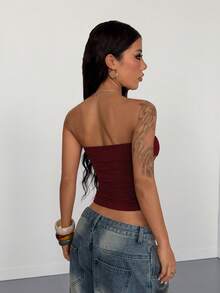 StreetHx Áo croptop nữ màu nâu phong cách đường phố Y2K, áo vest ôm dáng in hình ngôi sao nhạc Punk Rock, thích hợp cho mùa Thu/Đông. - Đỏ - Xem 2