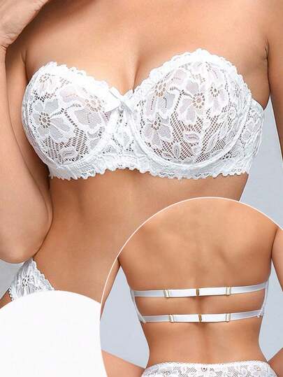 Crystal Vow 1pc Women Elegant Solid Color Lace Strapless Bra With Underwire