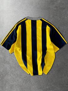 ROMWE MEN Street Life Men's Letter Striped V-Neck Short Sleeve Casual Loose T-Shirt - Multicolor - View 2