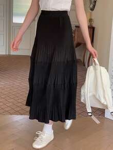 DAZY Váy dài trơn màu cho thiếu nữ, mùa hè - màu đen - Xem 5