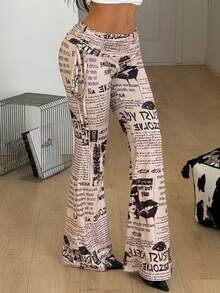 Coolane 女士复古侧抽绳Y2K喇叭裤，街头时尚百搭 - 卡其色 - 查看 3