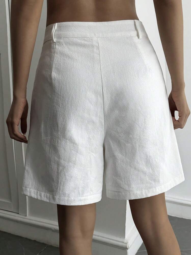 Women's Solid Color Pleated Pocket Casual Versatile Daily Wear Shorts