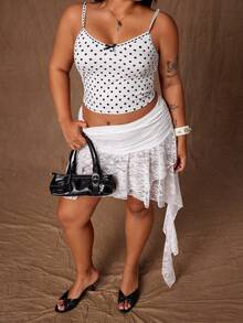 Rustia Chân váy nữ cỡ lớn dáng ôm, eo bèo nhún, gợi cảm, màu trơn, phối ren, vạt bất đối xứng, thích hợp mặc hàng ngày. - trắng - Xem 8