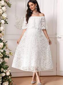 Vestido elegante de hombros descubiertos para mujeres embarazadas - Blanco - Ver 2