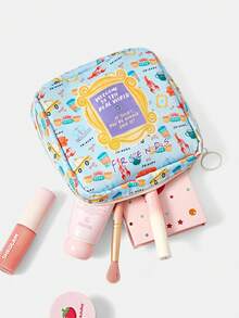 FRIENDS X SHEIN 1 Cartoon Pattern Toiletry Bag And Travel Cosmetics Storage Bag, Capable Of Accommodating Travel Essentials And Cosmetics - Blue - View 5
