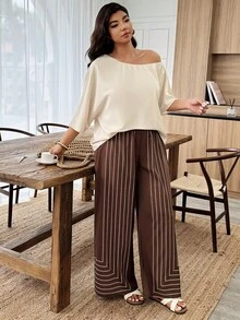 Weeklong Bộ đồ nữ cỡ lớn in hoa, thiết kế bất đối xứng vai, thích hợp cho mùa xuân/hè. - Nhiều màu - Xem 1