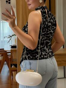 Vionelle 大码女式法式休闲优雅无袖豹纹吊带衫 - 灰色 - 查看 2