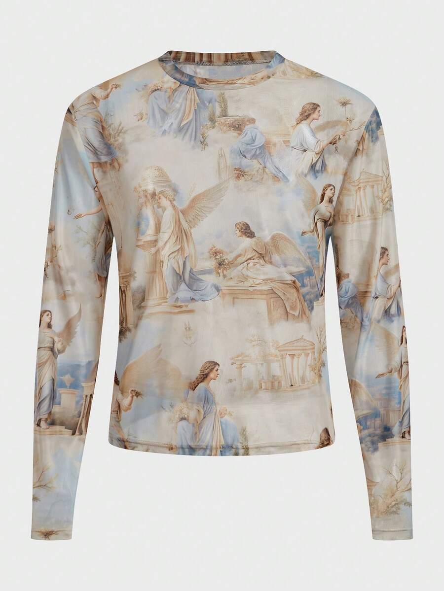 FeverCity 男士休闲人像图案圆领长袖T恤，秋季款 - 彩色 - 查看 1