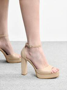 CUCCOO BIZCHIC Women's Thick Sole Buckle Design Fashion Daily Wear High Heel Sandals - Apricot - View 4