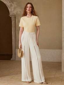 MOTF PREMIUM CAMISETA DE MUJER CON BORDADO DE MANGA CORTA, ADECUADA PARA CITAS, PRIMAVERA/VERANO - Amarillo - Ver 1