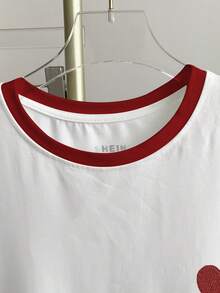 Franclia Camiseta de mujer de manga corta, cuello redondo, de verano, con bloques de color y rayas - Blanco - Ver 3
